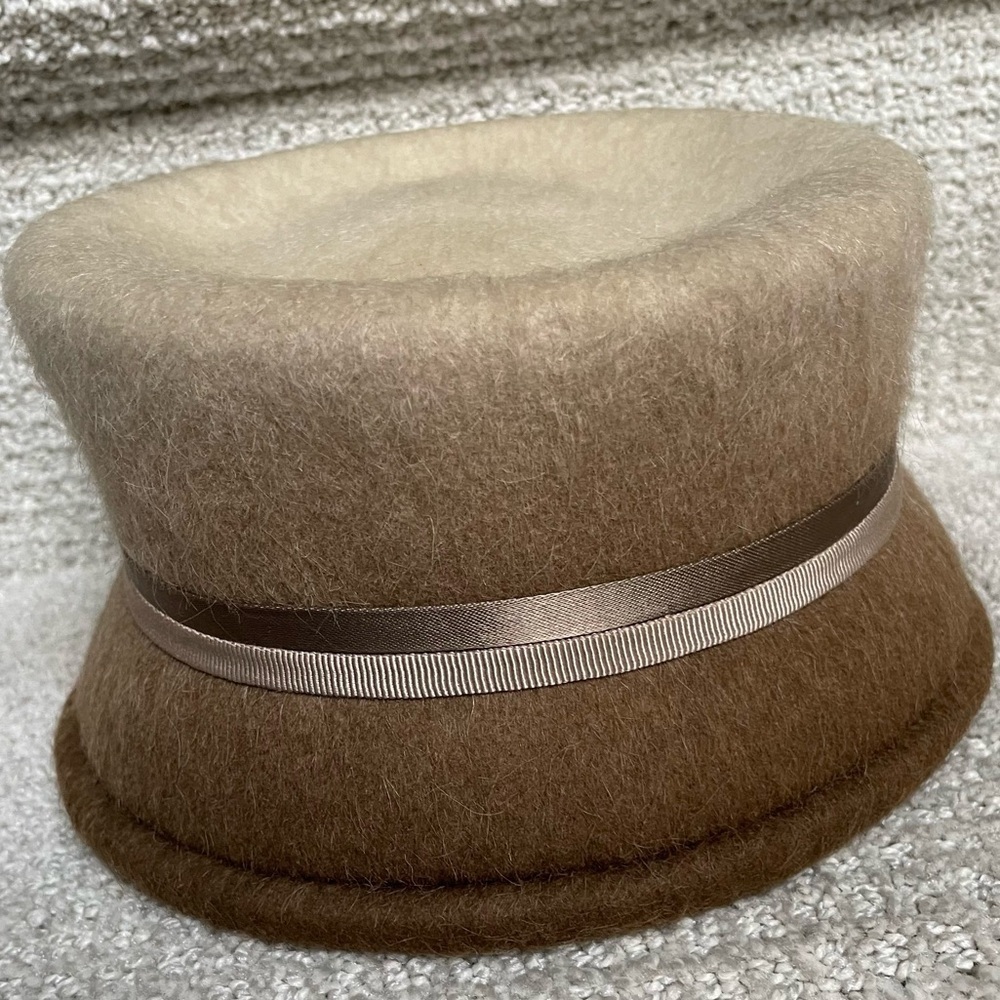 Vintage Wool Felt 60’s Ombré Brown Cream Ribbons Little Bird Accented Hat - Picture 6 of 12